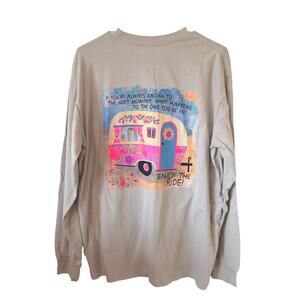 Natural Life Womens Always Racing Long Sleeve Tee Size Large Beige Boho